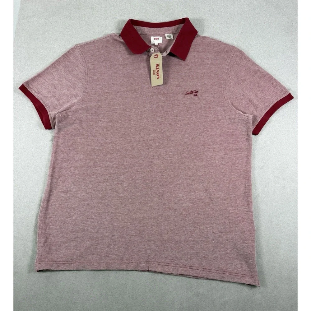 Levi's Men's Two-Tone Pique Polo Shirt With Script Embroidery Red Size XXL